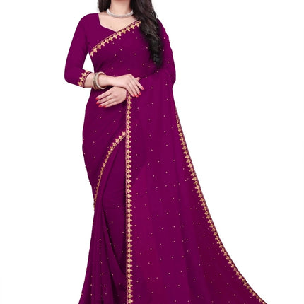 Lycra Blend Solid Saree for Women (Purple, 6.3 m)