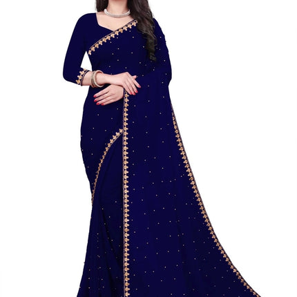 Lycra Blend Solid Saree for Women (Navy Blue, 6.3 m)